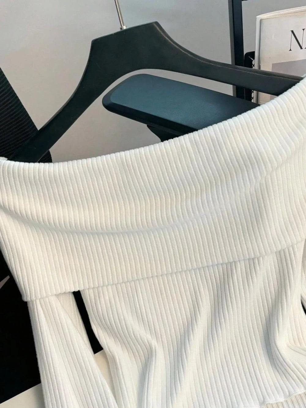 Off-Shoulder Bowknot Ribbed Knit T-Shirt - Trendsi - Flyclothing LLC