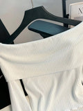 Off-Shoulder Bowknot Ribbed Knit T-Shirt - Trendsi - Flyclothing LLC