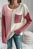 Color Block Round Neck Long Sleeve Sweater - Trendsi - Flyclothing LLC