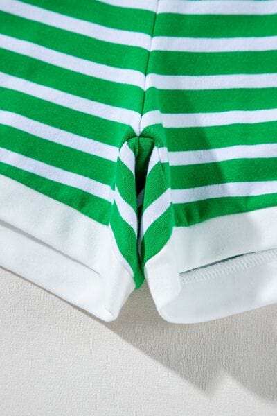 Striped Round Neck Short Sleeve Top and Shorts Set - Trendsi - Flyclothing LLC