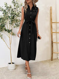 Button Up Sleeveless Midi Dress - Trendsi - Flyclothing LLC