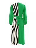 Color Block Striped Long Sleeve Midi Dress - Trendsi - Flyclothing LLC