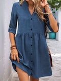 Perfee Button Down Notched Half Sleeve Mini Shirt Dress - Trendsi - Flyclothing LLC