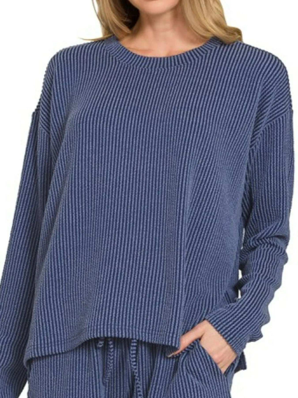 Zenana Corded Rib Long Sleeve Tee and Shorts Set - Trendsi - Flyclothing LLC