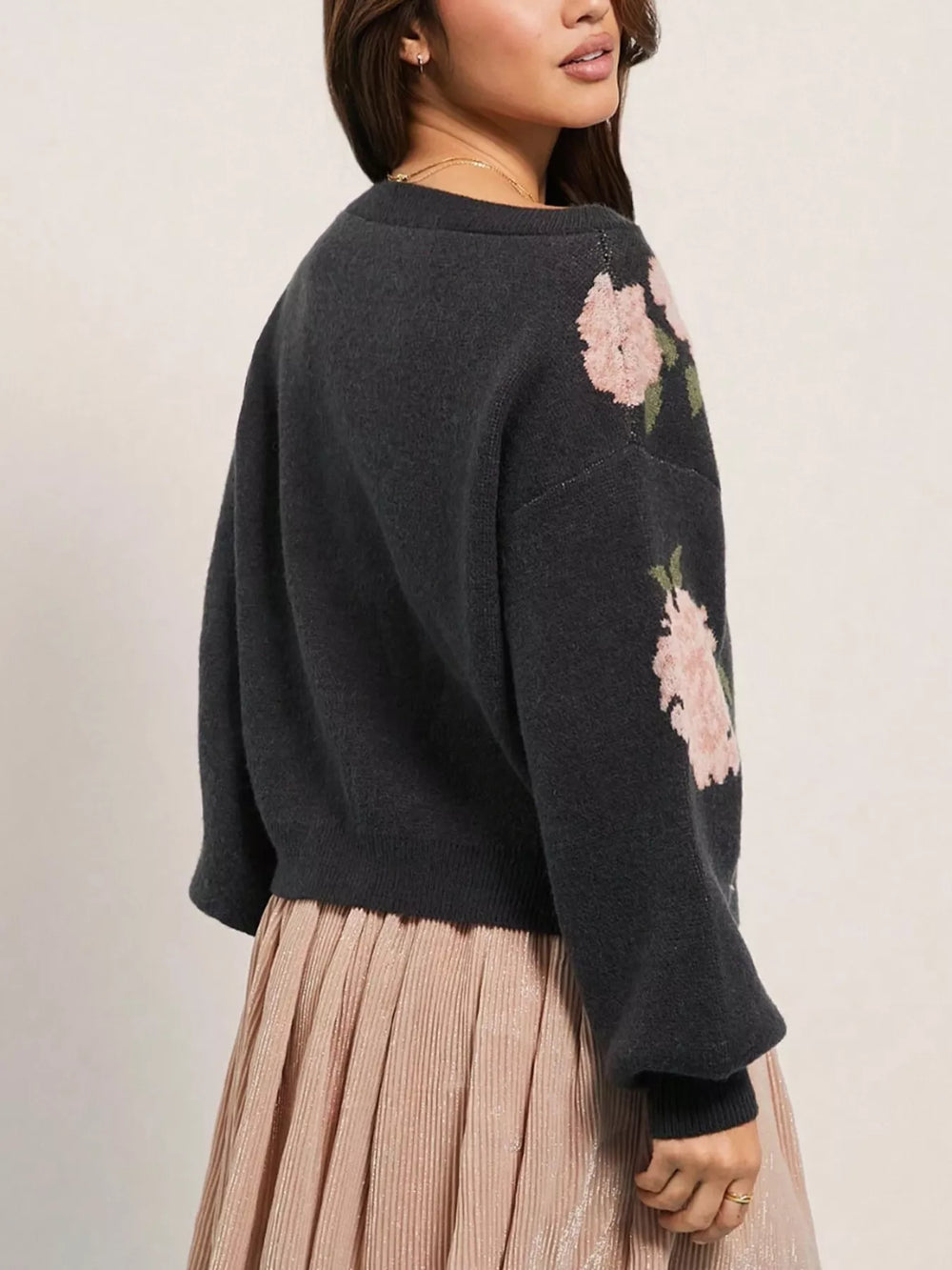 Floral Boat Neck Long Sleeve Sweater - Trendsi - Flyclothing LLC