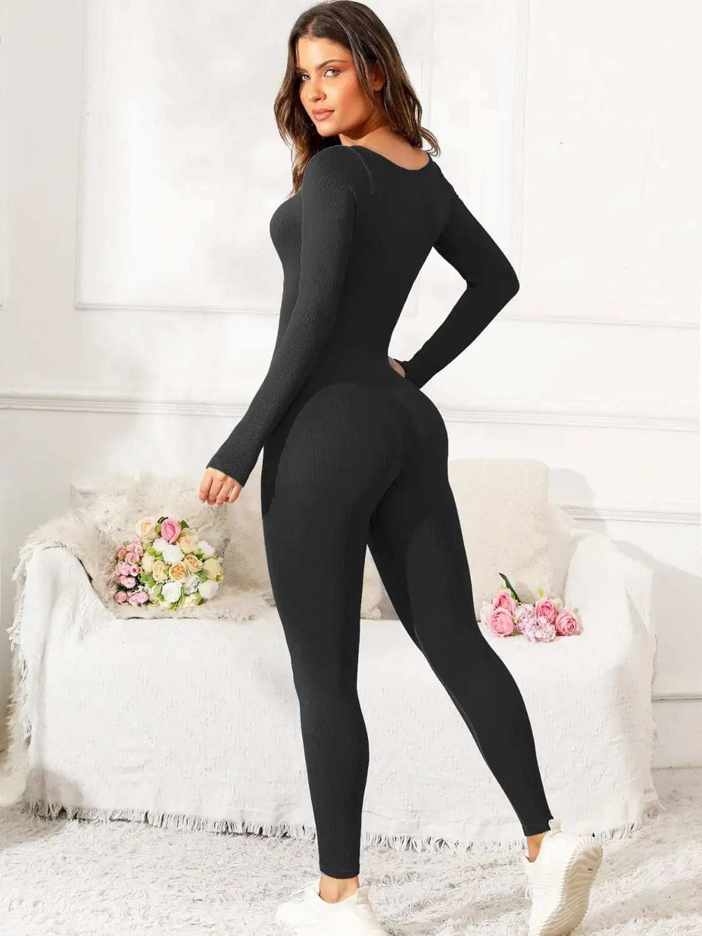 Scoop Neck Long Sleeve Active Jumpsuit - Trendsi - Flyclothing LLC