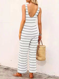 Striped Round Neck Wide Leg Jumpsuit - Trendsi - Flyclothing LLC