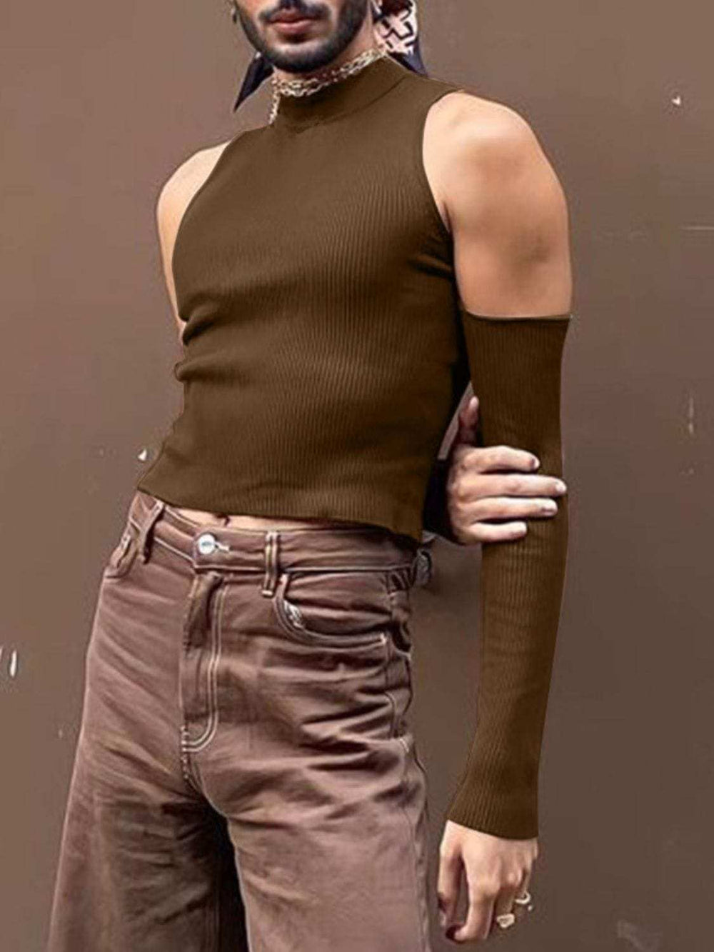 Men's Full Size Mock Neck Cold Shoulder T-Shirt Plus Size - Trendsi - Flyclothing LLC