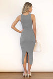Slit Ribbed Round Neck Sleeveless Dress - Trendsi - Flyclothing LLC