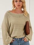 Eyelet Boat Neck Long Sleeve Knit Top - Trendsi - Flyclothing LLC
