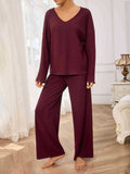 V-Neck Long Sleeve Top and Wide Leg Pants Set - Trendsi - Flyclothing LLC