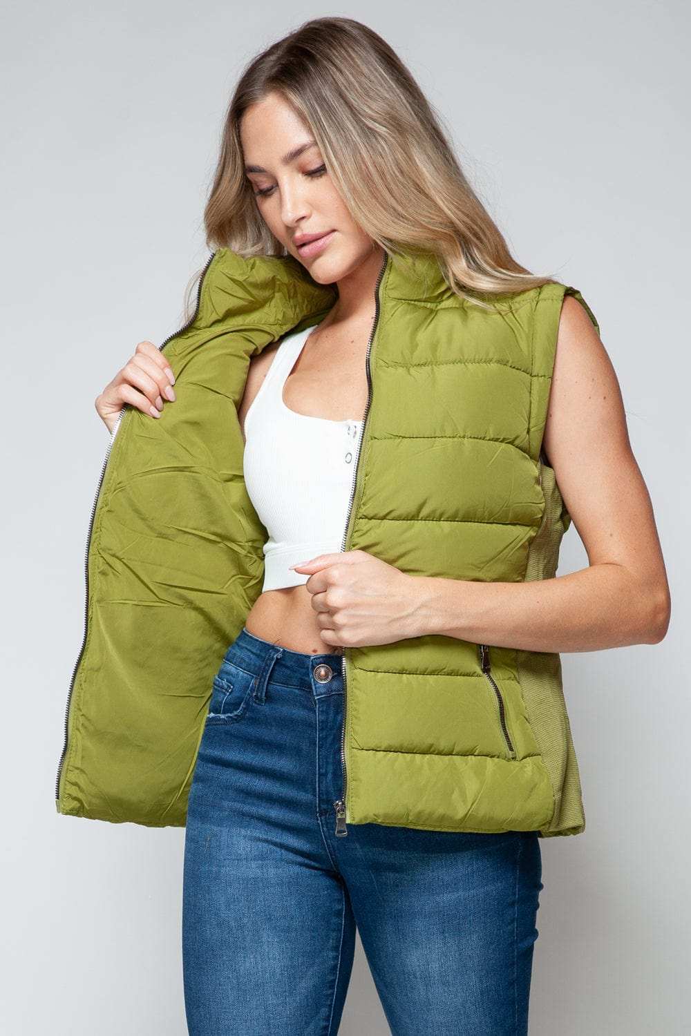Snobbish Zip Up Turtleneck Vest with Pockets - Trendsi - Flyclothing LLC