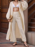 Open Front Balloon Sleeve Cardigan and Pants Set - Trendsi - Flyclothing LLC