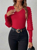Swiss Dot V-Neck Long Sleeve Top - Trendsi - Flyclothing LLC