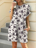 Printed Round Neck Short Sleeve Mini Dress - Trendsi - Flyclothing LLC