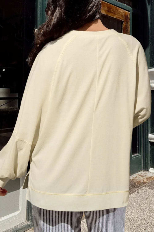Slit Notched Long Sleeve Blouse - Trendsi - Flyclothing LLC