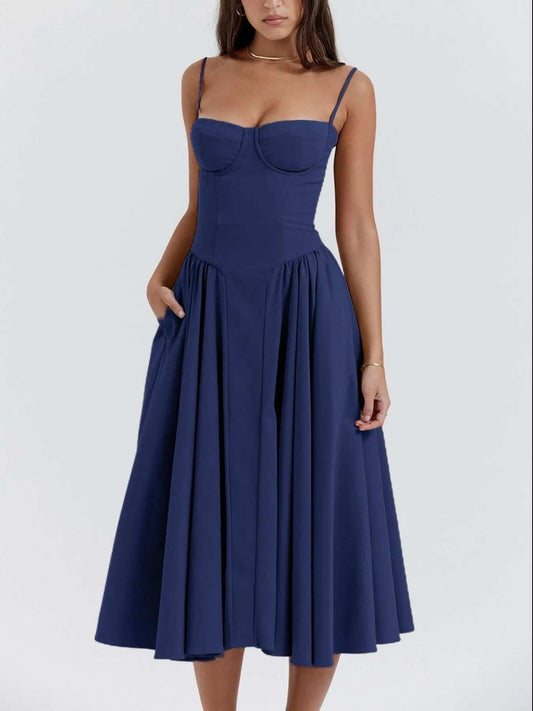 Sweetheart Neck Ruched Midi Dress - Trendsi - Flyclothing LLC