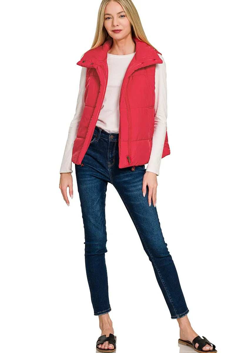 Zenana High Neck Zip-Up Vest Coat - Trendsi - Flyclothing LLC
