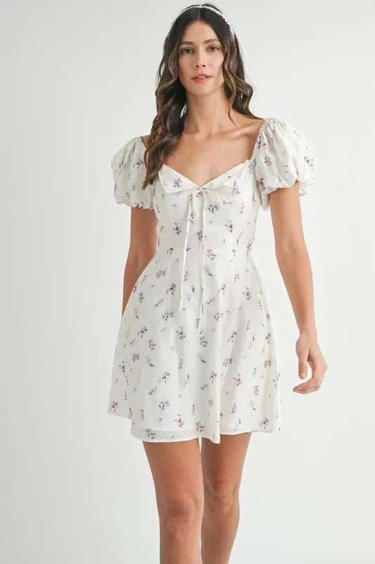 MABLE Floral Print Puff Sleeve Mini Dress - Trendsi - Flyclothing LLC