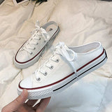 Round Toe Lace-Up Canvas Sneakers - Trendsi - Flyclothing LLC