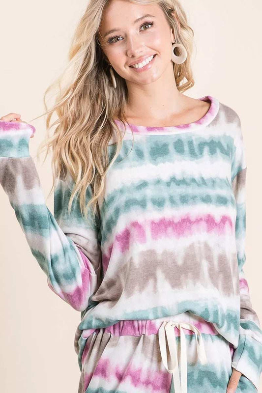 BiBi Tie Dye Print Terry Sweatshirt - Trendsi - Flyclothing LLC