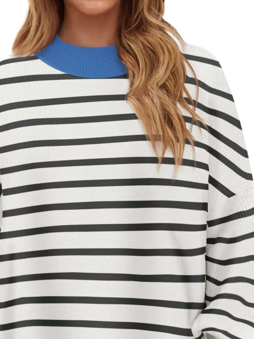 Striped Round Neck Long Sleeve Sweater - Trendsi - Flyclothing LLC