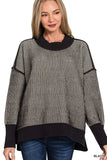 Zenana Exposed Seam Two Tone Ribbed Sweater - Trendsi - Flyclothing LLC