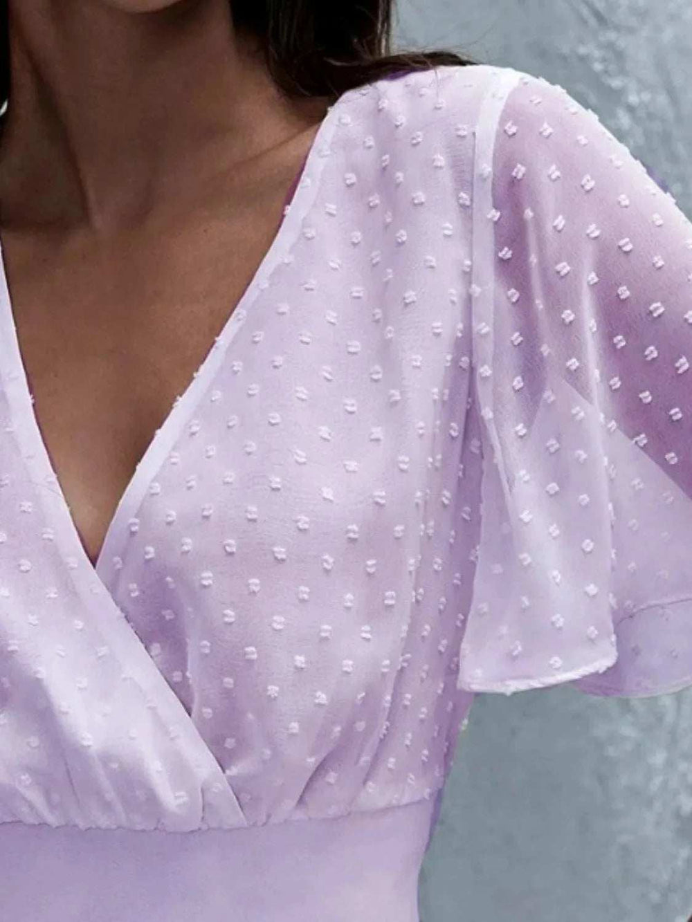 Short Sleeve Smocked Swiss Dot Blouse - Trendsi - Flyclothing LLC