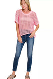Zenana Fish Net Short Sleeve Crochet Knit Cover Up - Trendsi - Flyclothing LLC