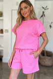 Double Take Full Size Texture T-Shirt and Shorts Set - Trendsi - Flyclothing LLC