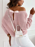 Bow Back Boat Neck Batwing Sleeve Sweater - Trendsi - Flyclothing LLC