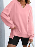 Notched Long Sleeve Oversized Sweatshirt - Trendsi - Flyclothing LLC