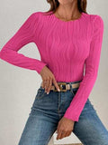 Textured Round Neck Long Sleeve Top - Trendsi - Flyclothing LLC