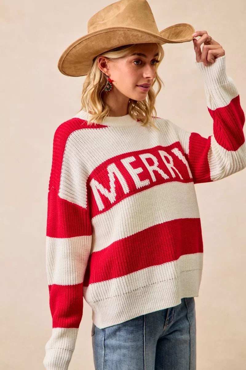 BiBi Christmas Merry Lettering Sweater - Trendsi - Flyclothing LLC