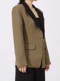 Contrast Lapel Collar Long Sleeve Blazer - Trendsi - Flyclothing LLC