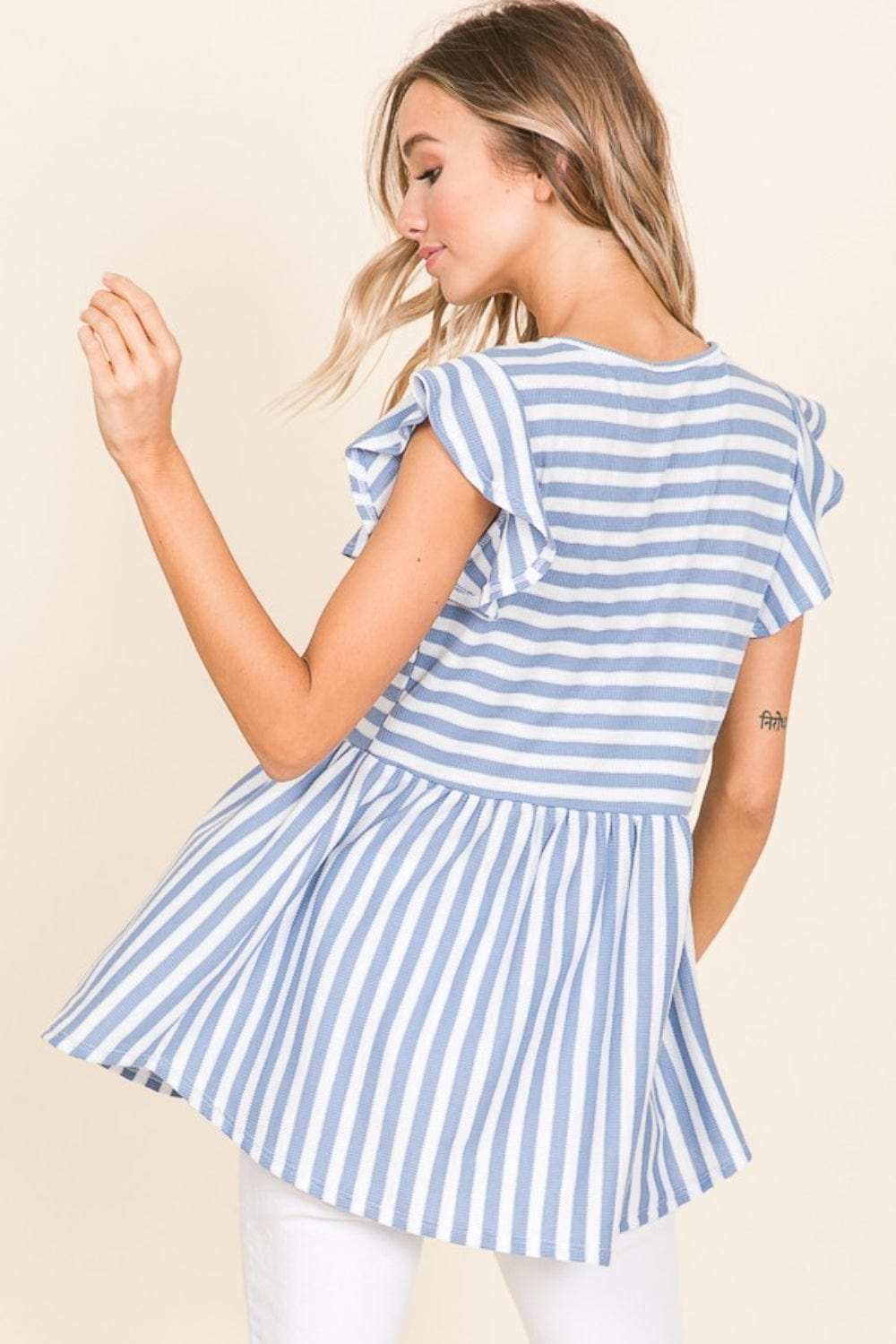 BOMBOM Striped Round Neck Blouse - Trendsi - Flyclothing LLC