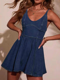 Smocked Back Adjustable Strap Denim Mini Dress - Trendsi - Flyclothing LLC
