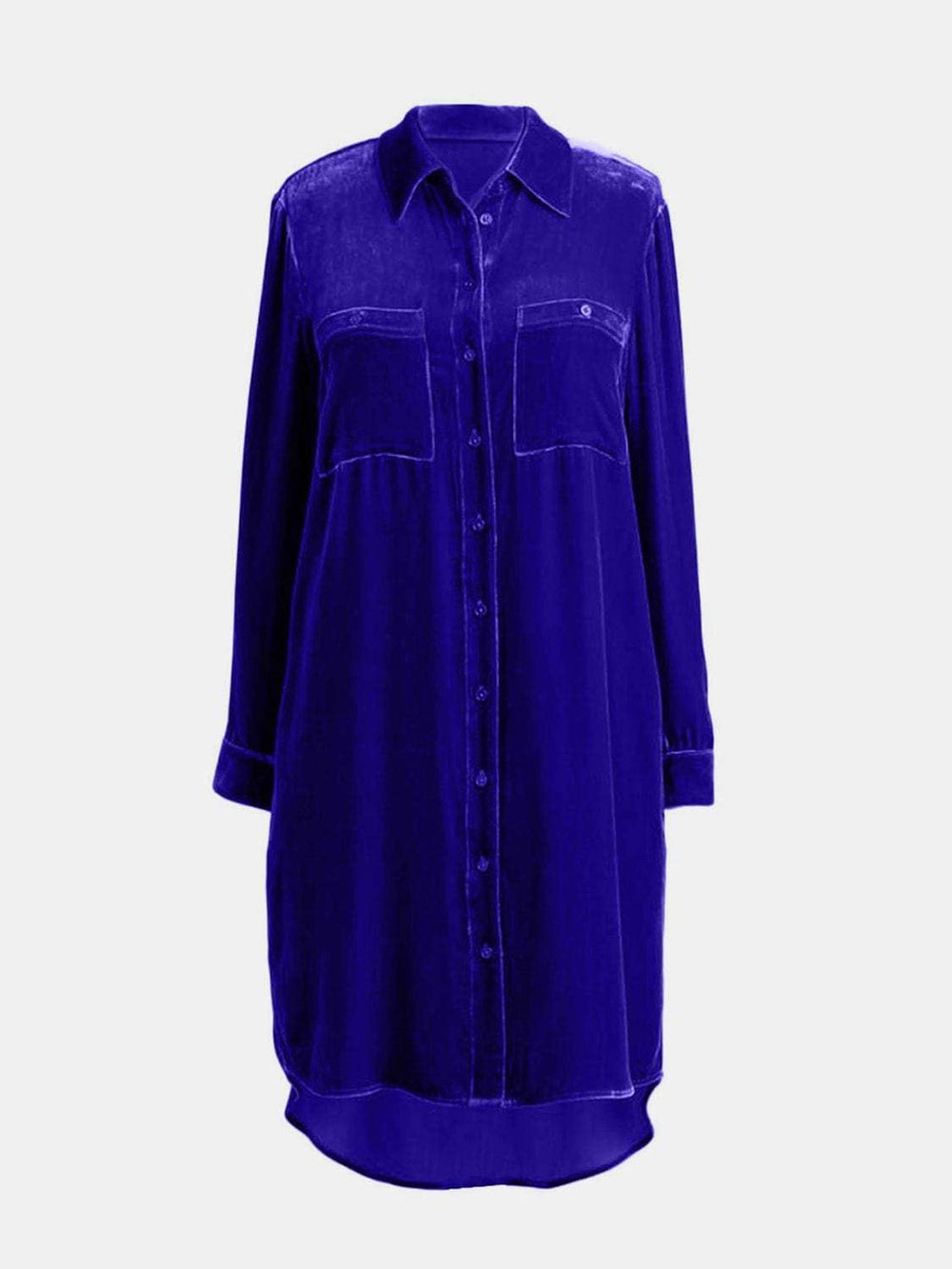 High-Low Button Up Long Sleeve Knee Length Dress - Trendsi - Flyclothing LLC