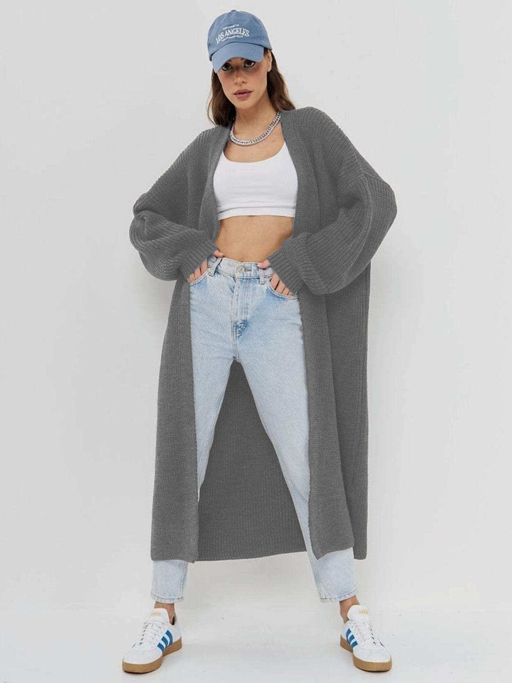 Open Front Long Sleeve Longline Cardigan - Trendsi - Flyclothing LLC