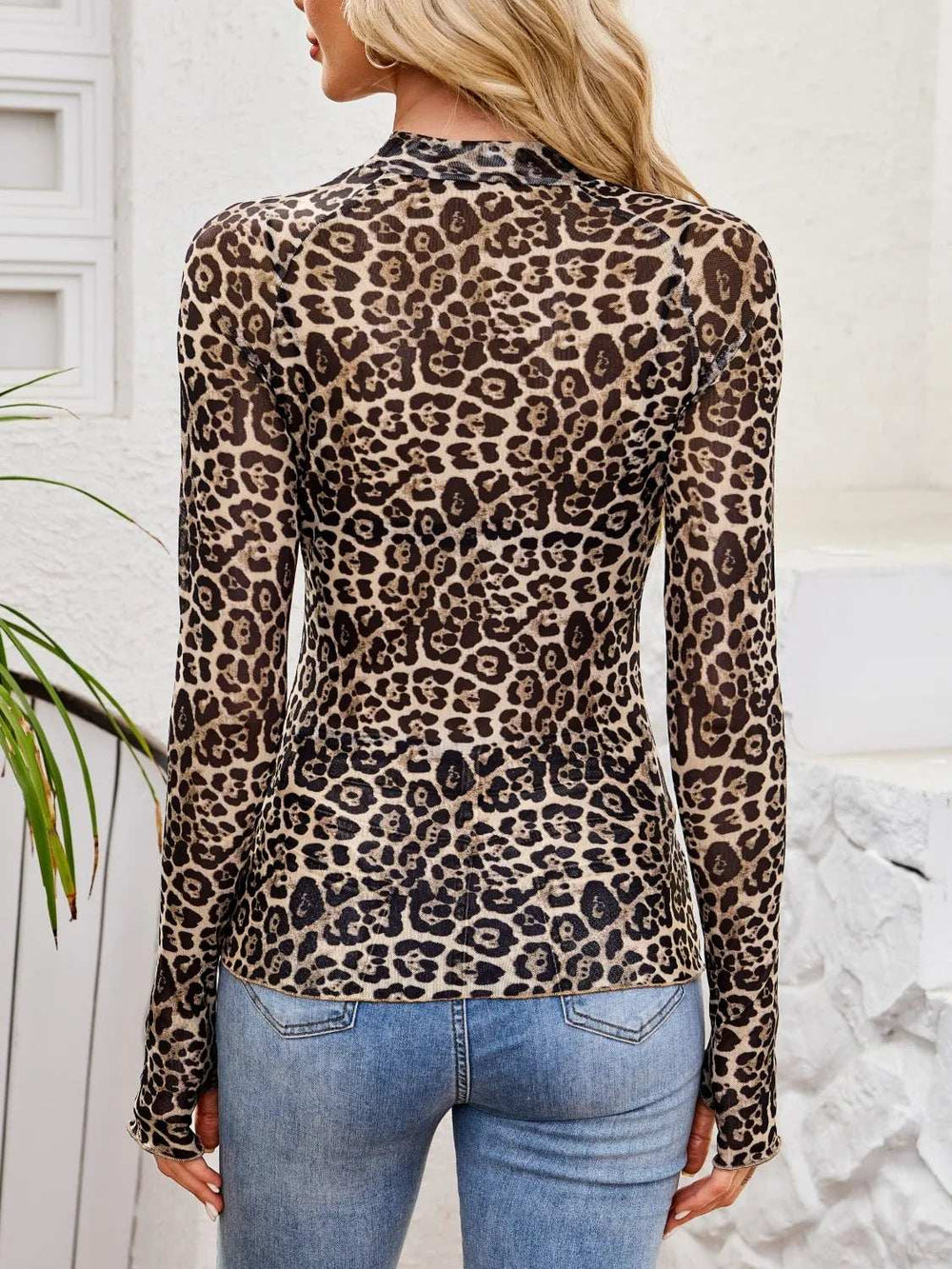 Floral Mock Neck Long Sleeve Top - Trendsi - Flyclothing LLC