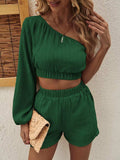 One Shoulder Long Sleeve Top and Shorts Set - Trendsi - Flyclothing LLC