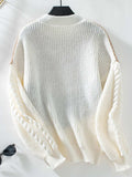 Contrast Round Neck Long Sleeve Sweater - Trendsi - Flyclothing LLC