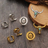 4 Piece Vintage Western Style Bull Head Rings - Trendsi - Flyclothing LLC