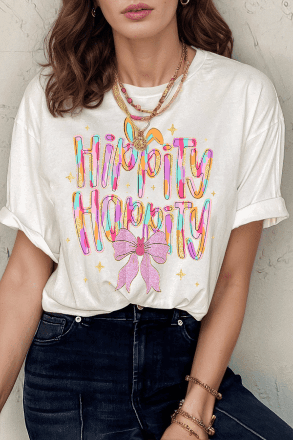 HIPPITY HOPPITY Round Neck Short Sleeve T-Shirt - Trendsi - Flyclothing LLC