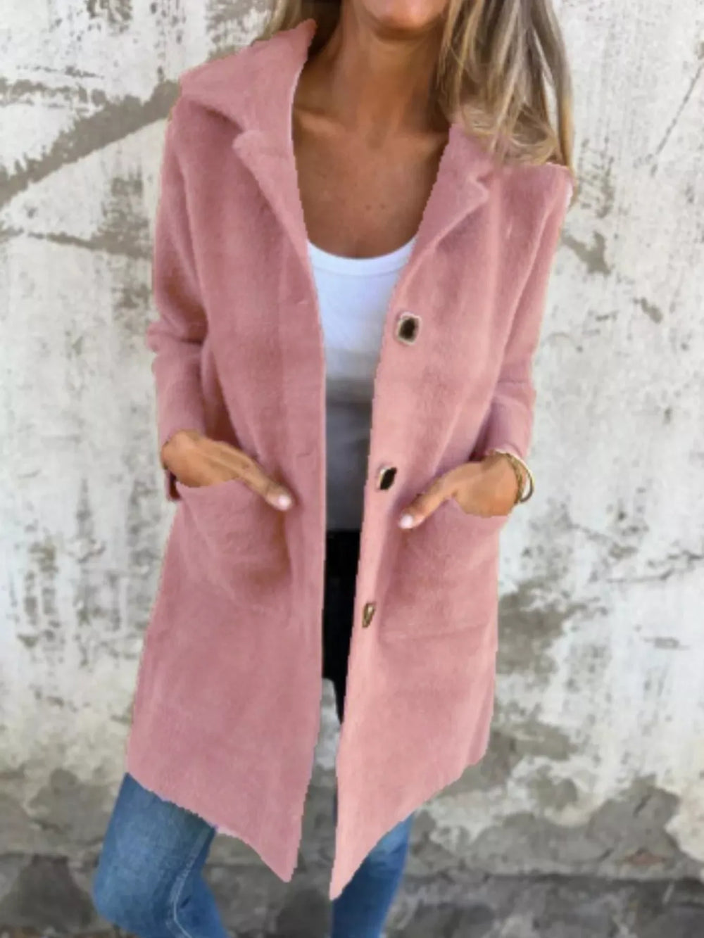 Full Size Button-Down Long Sleeve Longline Coat Plus Size - Trendsi - Flyclothing LLC