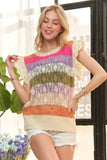 ADORA Eyelet Sleeve Multi Color Crochet Top - Trendsi - Flyclothing LLC