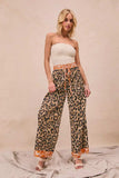 BiBi Leopard Print With Contrast Banded Wide Pants - Trendsi - Flyclothing LLC