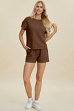 Double Take Full Size Texture Short Sleeve Top and Shorts Set - Trendsi - Flyclothing LLC
