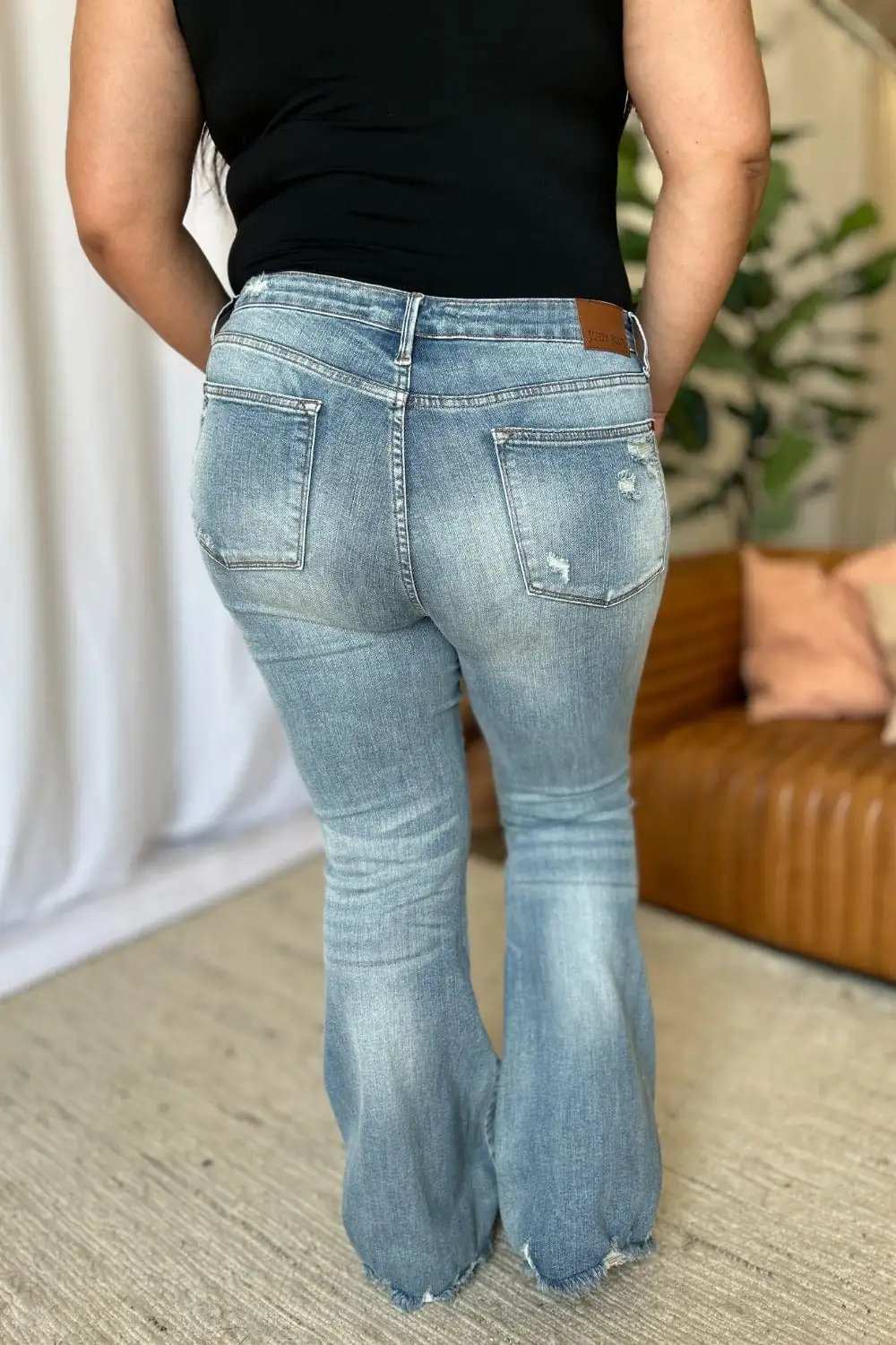 Judy Blue Full Size Medium Rise Tummy Control Destroy Flare - Trendsi - Flyclothing LLC