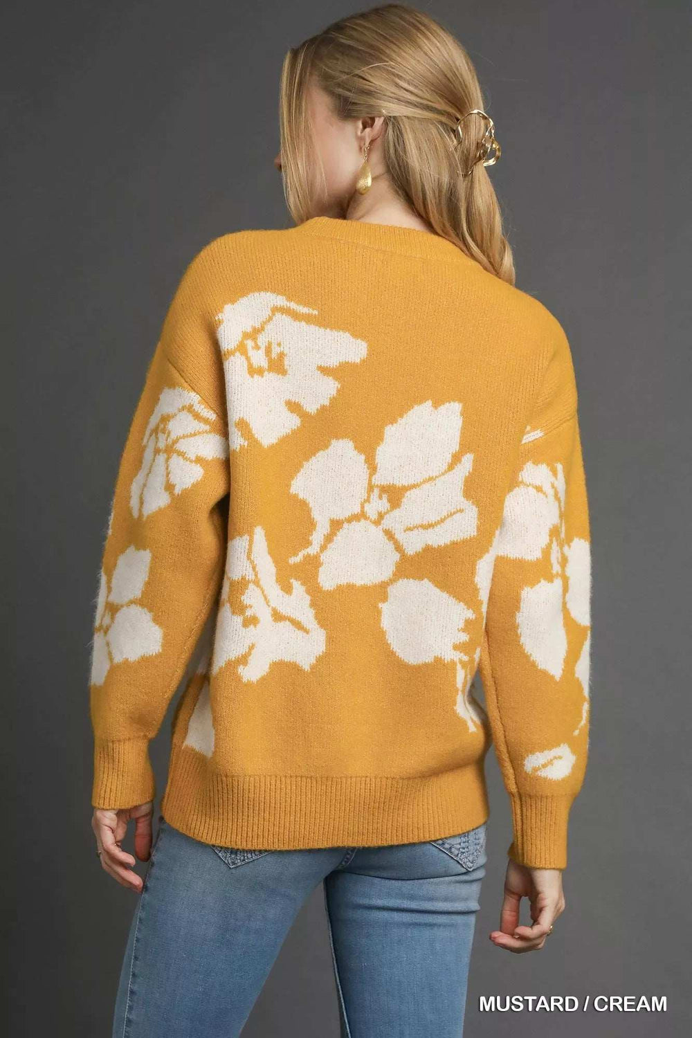 Umgee Floral Long Sleeve Sweater - Trendsi - Flyclothing LLC